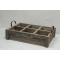 6 Compartment Wood Antique Wine Holder with Handle